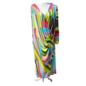 Tahari Womens Dress 20w Abstract Print Bright Multicolor Pleats Waist Retro 80s‎